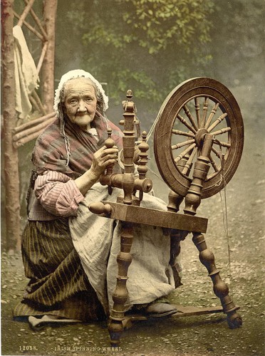 [Irish Spinner and Spinning Wheel. Co. Galway, Ireland]